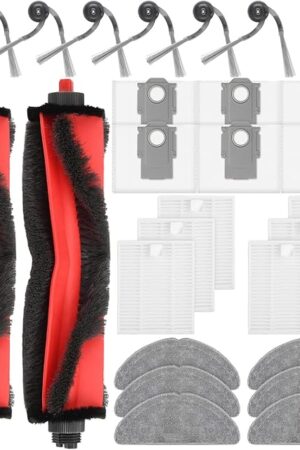 28 Pcs Replacement Parts for Roborock Q7 M5+ / Q7 L5+ Robot Vacuum Cleaner, Accessories Kit Include 2 Main Brushes, 6 Dust Bags, 6 Filters, 6 Mop Pads, 6 Side Brushes, 1 Cleaning Tool, 1 Screwdriver