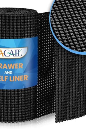 BAGAIL Drawer and Shelf Liner, 12 in X 10 Ft Non-Adhesive Shelf Liners for Kitchen Cabinets, Thick Strong Grip Liners for Desk, Shelves, Bathroom Drawers, Cabinet Protection - Black