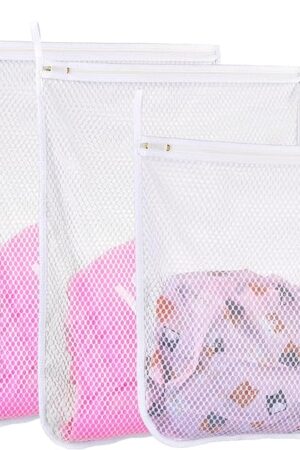 3 pcs Durable Honeycomb Mesh Laundry Bags for Delicates 2 Large (16" x 19") 1 Medium (12" x 15")