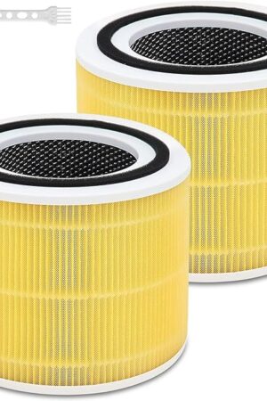 2 Pack Core 300/Core P350 Compatible with LEVOIT Core P350/Core 300 and Core 300S, Grade True Filter High-Efficiency Activated Carbon, Compare to Part # Core 300-RF (Yellow-2 Pack)
