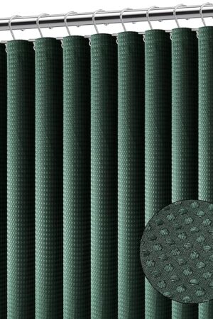 Clara Clark Hunter Green Shower Curtain - Hotel Quality Waffle Fabric Bath Curtain 72x72, Heavy Duty Waterproof Shower Curtains for Bathroom