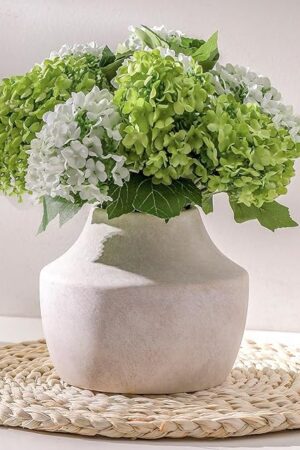 Ceramic Flower Vase, 5.3 inch Off-White Farmhouse Rustic Vase, Handcrafted Weathered Pottery Vases, Small Flower Terracotta Vases for Home Decor, Living Room, Table, Shelf