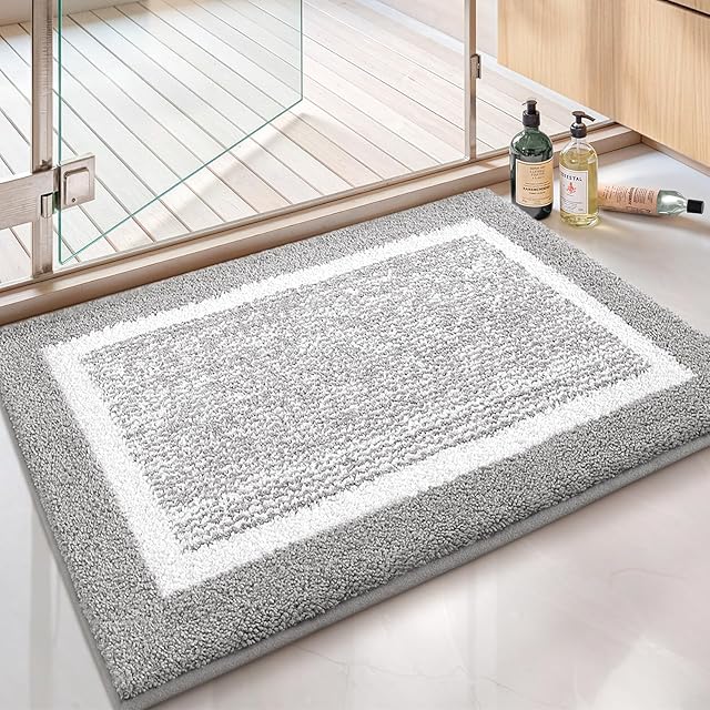 Color&Geometry Simple and Stylish Small Bath Mats for Bathroom Non Slip, 16"x24" Gray Bathroom Rugs, Absorbent, Soft, Washable, Microfiber Bath Rug Shower Mat Outside Shower