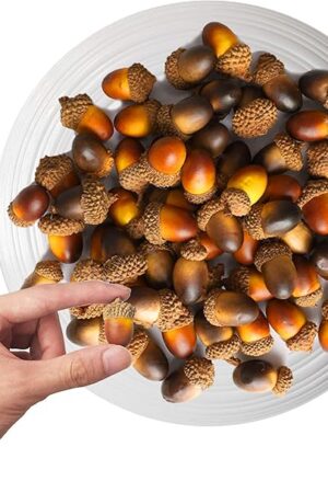 120 PCS Artificial Acorns, Fake Natural Acorns Decoration Thanksgiving Lifelike Simulation Christmas Ornaments Decor for Home Autumn Winter Decorations