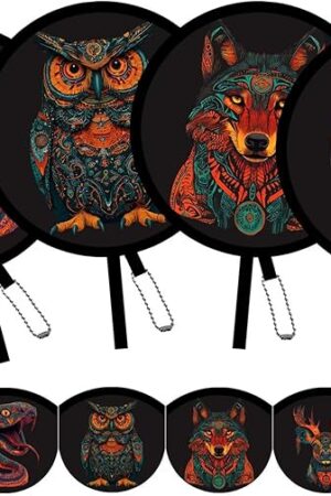 4 Pack Animal Foldable Hand Fans – Pocket-Sized Round Fans for Men & Women, Portable Cooling Fan for Travel, Concerts, Graduation, Indoor & Outdoor Use (Black)