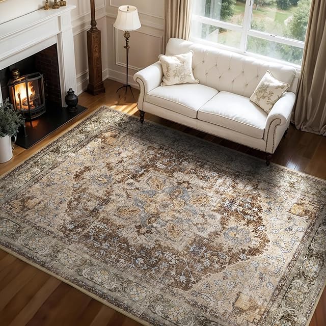 Sepia Brown 5x7 Area Rugs for Living Room Bedroom Dining Room Office Traditional Vintage