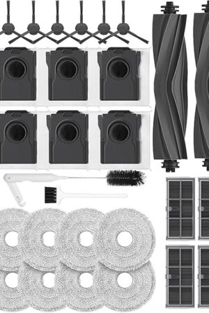28 PCS Replacement Part for Dreame L10s Pro Ultra Heat/X30 Ultra/Mova E30 Ultra/l10s Ultra gen 2, 2 Main Brush,8 Mop Pads,6 Activated Carbon Dust Bag,4 Activated Carbon Filters,6 Side Brushes