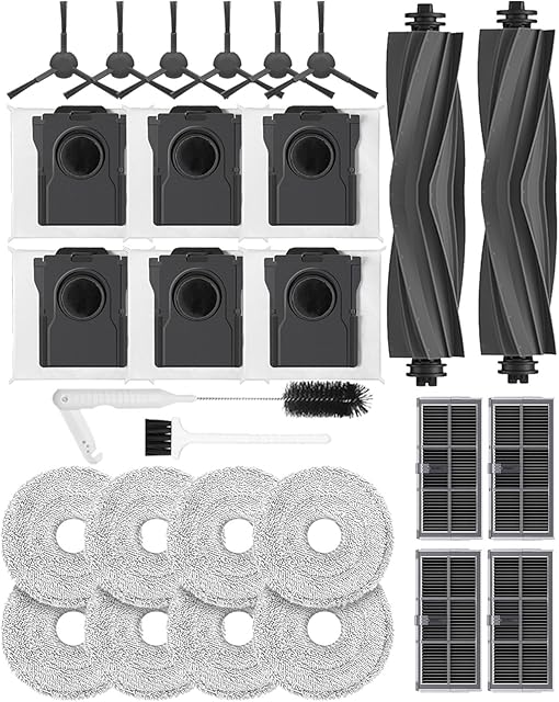 28 PCS Replacement Part for Dreame L10s Pro Ultra Heat/X30 Ultra/Mova E30 Ultra/l10s Ultra gen 2, 2 Main Brush,8 Mop Pads,6 Activated Carbon Dust Bag,4 Activated Carbon Filters,6 Side Brushes