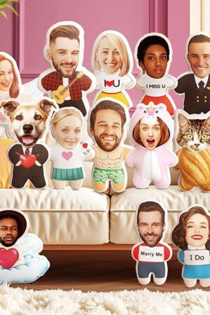 Custom Face Pillow Cute Personalized Photo Plush Doll, 3D Double-Sided Head Body Shaped Plush Stuffed Pillow for Home Sofa Decor Christmas Funny Pillow Gift for Couples Women Men