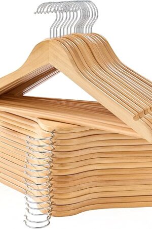 Wooden Hangers 30 Pack, Smooth Wood Hangers with 360 Swivel Hook & Notches, Natural Solid Coat Hangers Wooden for Closet