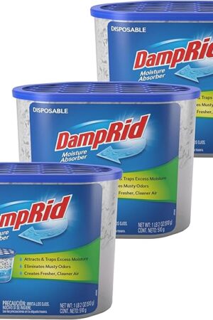DampRid Fragrance Free Disposable Moisture Absorber with Activated Charcoal, 18 oz (Pack of 3) Moisture Absorber & Odor Remover, Lasts Up To 60 Days, No Electricity Required