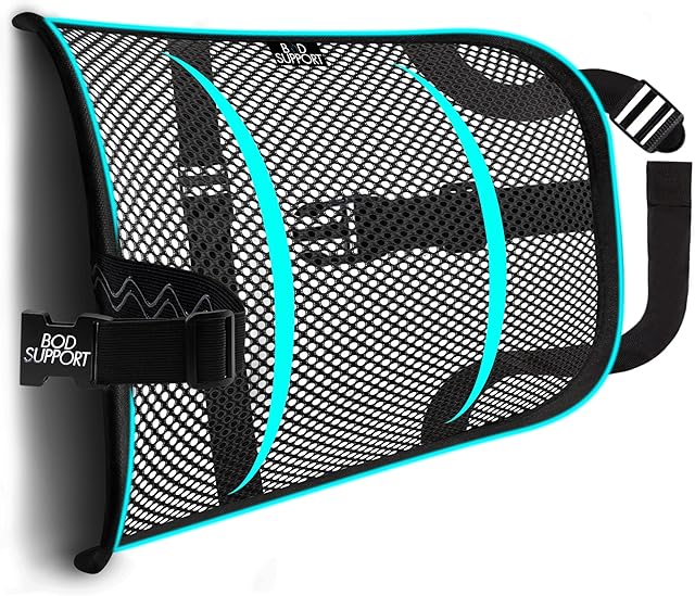 Lumbar Support - Breathable Mesh Office & Car Chair Back Support with Double Adjustable Straps for All-Day Comfort