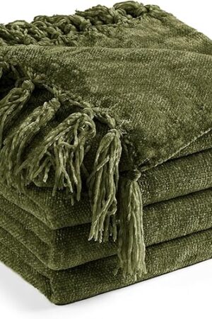 Chenille Throw Blanket 50"X 60" Olive Green