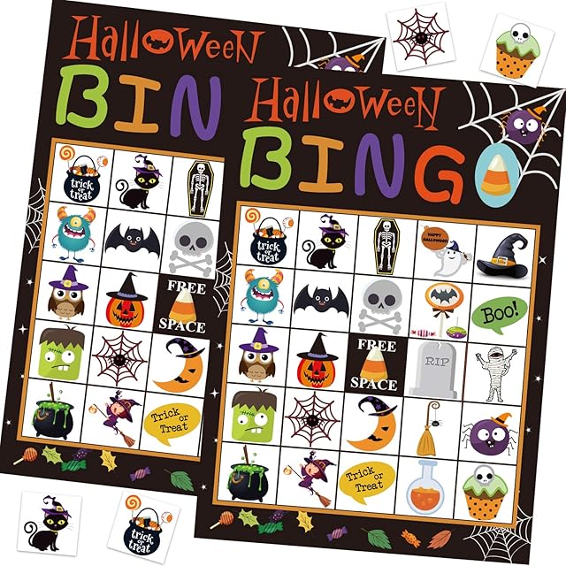 The Funnlot Halloween Bingo for Kids Halloween Bingo Cards for Kids Halloween Games for Party 24 Players Halloween Party Card Games for Party School Classroom Family Activities
