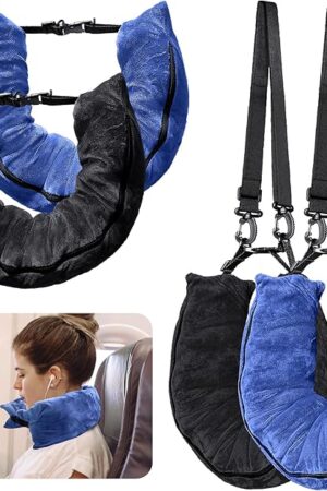 2Pack Stuffable Travel Pillow for Extra Luggage, Velvet Travel Neck Pillow with Adjustable Neck Size, Fits About 6 T-Shirts Travel Essentials Multifunctional Sleeping Rest Cushion(Blue)