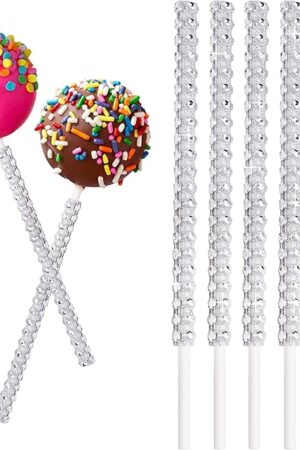 25 PCS Bling Cake Pop Paper Sticks, Glitter Rhinestone Lollipop Treat Sucker Sticks, Diamond Wrap Candy Holder for Chocolate Fruit Marshmallow Dessert Wedding Showers Buffet Table Party Christmas