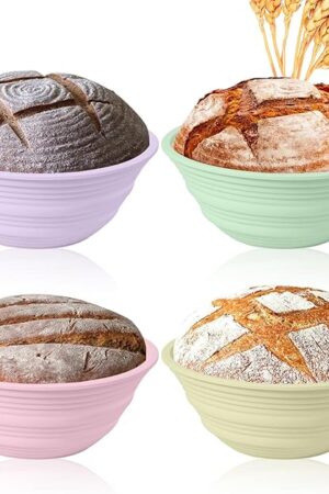4Pcs Silicone Bread Proofing Baskets, 9" Collapsible Sourdough Bread Baking Supplies Non-Stick Round Dough Proofing Bowl Containers Oven Safe for Various Tastes Bread Making-BPA Free