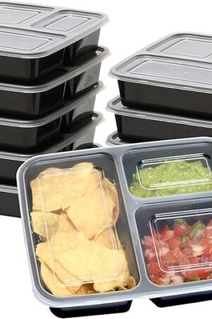 10 Pack - SimpleHouseware 3 Compartment Food Grade Meal Prep Storage Container Boxes (36 ounces)