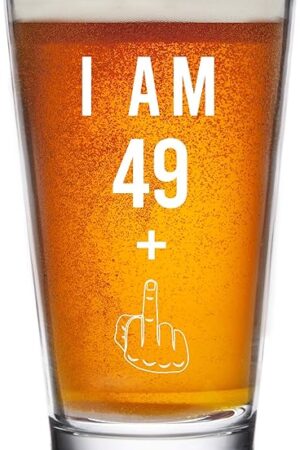 49 + One Middle Finger 50th Birthday Gifts for Men Women Beer Glass – Funny 50 Year Old Presents - 16 oz Pint Glasses Party Decorations Supplies - Craft Beers Gift Ideas for Dad Mom Husband Wife 50 th