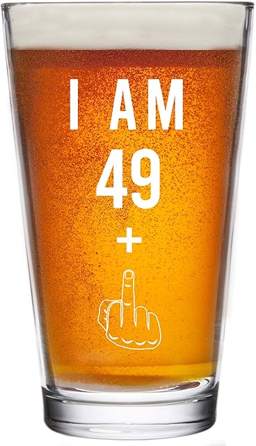 49 + One Middle Finger 50th Birthday Gifts for Men Women Beer Glass – Funny 50 Year Old Presents - 16 oz Pint Glasses Party Decorations Supplies - Craft Beers Gift Ideas for Dad Mom Husband Wife 50 th