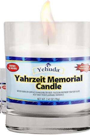 Yehuda, Yahrzeit Memorial Candle, Glass Tumbler (24 Pack) 24 Hour Candles | Yom Kippur Candles | Perfect For Blackouts, Storms & Hurricanes