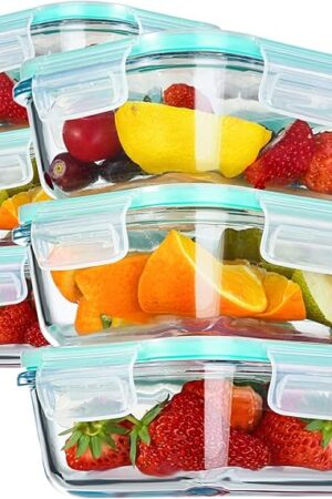YEBODA Glass Food Storage Containers with Airtight Snap Locking Lids BPA Free Meal Prep Container Set For Home Kitchen Restaurant - Freezer, Microwave, Oven, Dishwasher Safe [23oz, 6 Pack]