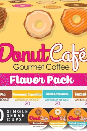 Donut Café - Gourmet Coffee Medium Roast Flavored Variety Pack – Pecan Pie, Coconut Crumble, Salted Caramel, Toasted Hazelnut – Single Serve Coffee Pods for Keurig K Cup Brewers – 80 Count