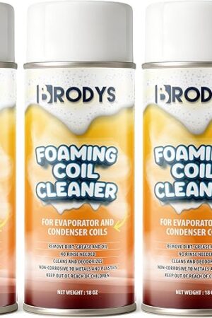 BRODYS Foaming Coil Cleaner - For A/C and Refrigeration Units - No Rinse Formula, Cleans and Deodorizes, Condenser Coils (18oz) (3 Pack)