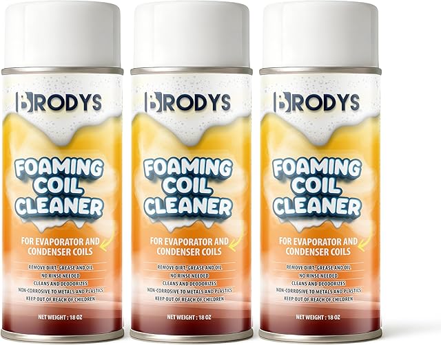 BRODYS Foaming Coil Cleaner - For A/C and Refrigeration Units - No Rinse Formula, Cleans and Deodorizes, Condenser Coils (18oz) (3 Pack)