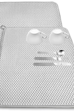 2 Pack Microfiber Dish Drying Mat,24x17" Large Size Highly Absorbent Dish Drainer Mat,Kitchen Counter Quick Dry Pads for Under Sink,Coffee Rack(Gray)