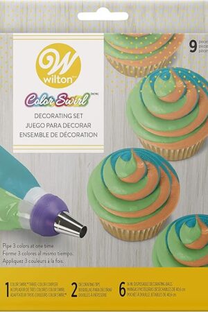 Wilton Color Swirl Icing Kit, Color Swirl Plastic Coupler With Swirl Feature, Piping Bags And Tips Set Icing Piping Kit, 9-Piece