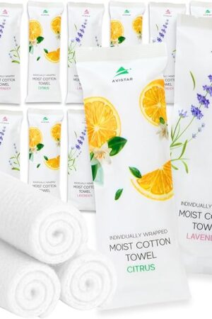 60 Hot or Cold Wrapped Moist Towels – 9'' x 9" Moist Towelettes Individually Wrapped Scented Disposable Face & Hand – Pre-Moistened Hand Wipes Soft Refreshing for Travel, Spa, Restaurant - Mixed