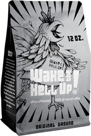 Wake The Hell Up! 12oz Ultra-Caffeinated Ground Coffee, Low Acid, Medium-Dark Roast