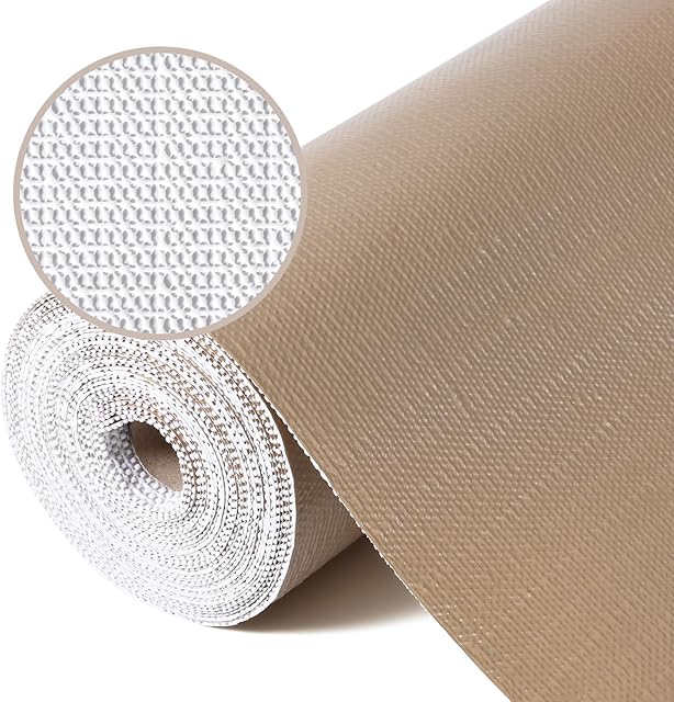 Drawer Liner, Shelf Liners for Kitchen Cabinet Waterproof & Oil-Proof Cupboard Liner Non-Slip Drawer Mat PVC Material Non Adhesive Kitchen Liner for Countertop Beige 11.8 x 59 Inches