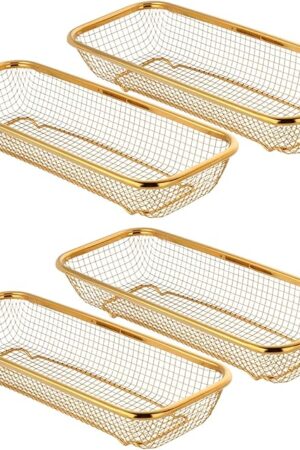 4-Pack Gold Flatware Organizer - Sturdy Mesh Design, Dishwasher-Safe & Easy-Clean Utensil Holder, Silverware Container Drawer Storage