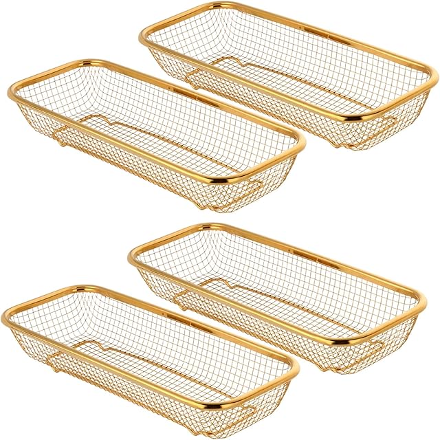 4-Pack Gold Flatware Organizer - Sturdy Mesh Design, Dishwasher-Safe & Easy-Clean Utensil Holder, Silverware Container Drawer Storage