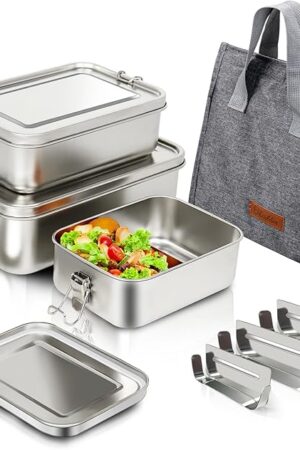 304 Stainless Steel Bento Box 3 Pack Stainless Steel Containers With Lids 81oz/47oz/29oz,Leak-Proof & Stackable Storage Stainless Steel Food Storage Containers for Soup Salad Leftover