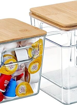 Coffee Pod Holder with Bamboo Lids, 3 PACK K Cup Organizer Large Capacity Coffee Bar Organization and Storage