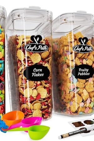Cereal Containers Storage Set Large (4L,135.2 Oz), Airtight Food Storage Containers for Kitchen & Pantry Organization, Cereal Storage Container Set for Crunchiness, BPA Free Dispenser Keepers (4)