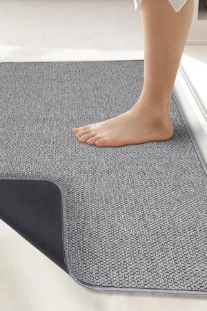 Bath Mat,Ultra Thin Bathroom Rugs,Rubber Bath Mats for Bathroom,No Slip Bath Rugs,Quick Dry,Machine Washable,Low Pile,Absorbent,Shower Outside,Sink,Home Decor Accessories.Grey,1'5"x2'3"(17x27Inch)