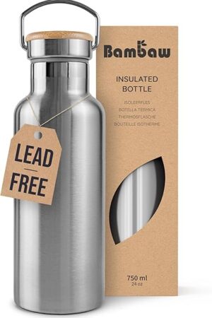 Bambaw Insulated Water Bottle 24oz | Stainless Steel Water Bottle | Insulated Water Bottles | Travel Water Bottle | Metal Water Bottle | Large Water Bottle | Reusable Water Bottle 750 ml