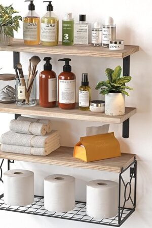Amada Natural Wood Floating Wall Shelves Bathroom Shelves