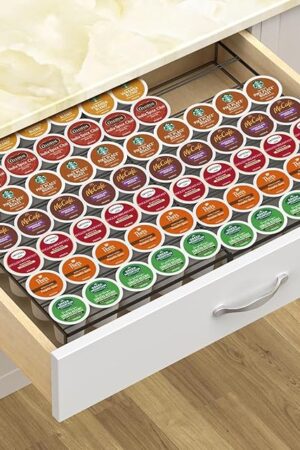 Coffee Pod Holder Drawer, Expandable K Cup Holder Compatible with Keurig K-Cup, K Cup Drawer Organizer Hold 35-70 Coffee Pod Storage for Coffee Station Office and Kitchen, Black