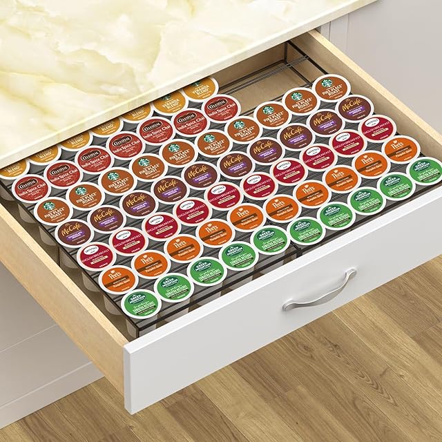 Coffee Pod Holder Drawer, Expandable K Cup Holder Compatible with Keurig K-Cup, K Cup Drawer Organizer Hold 35-70 Coffee Pod Storage for Coffee Station Office and Kitchen, Black