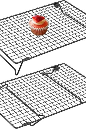 2 Pcs Cooling Racks for Cooking and Baking, 13.4x9.4inch Cookie Cooling Racks, Carbon Steel Wire Cooling Rack for Baking, Stackable Cooling Rack for Baking Cooking Cooling Roasting Making Jerky