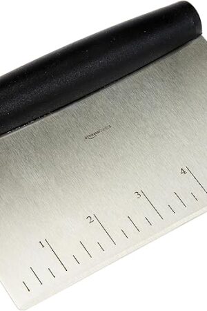 Amazon Basics Multi-Purpose Stainless Steel Scraper/Chopper with Contoured Grip, 6", Black, Silver