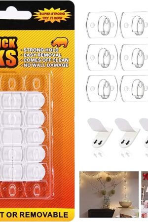 2-Packs Indoor Mini Light Clips, Damage Free Hanging Christmas String Light Hooks with Adhesive Strips, Clear Wall Clips for Hanging Lights Xmas Decor and Cables, 40 Clear Clips and 40 Strips