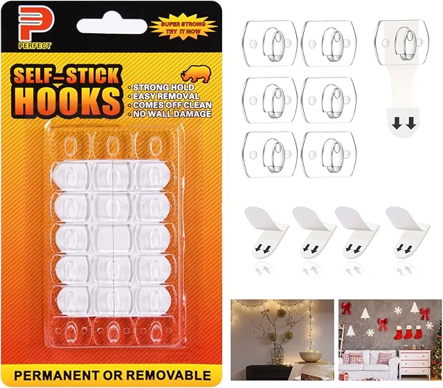2-Packs Indoor Mini Light Clips, Damage Free Hanging Christmas String Light Hooks with Adhesive Strips, Clear Wall Clips for Hanging Lights Xmas Decor and Cables, 40 Clear Clips and 40 Strips