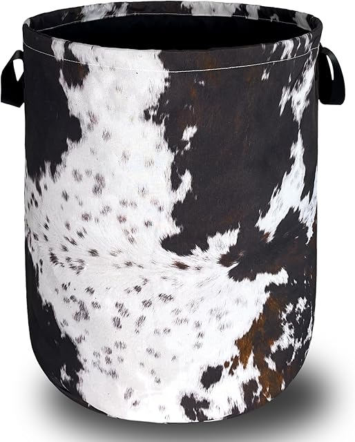 Retro Brown Cows Texture Laundry Basket Foldable Funny Laundry Hamper Oxford Cloth Animal Tote Bag Clothes Storage Bucket Toy Organizer 18.9" x 16.5" For Bathroom/Laundry Storage/Bedroom