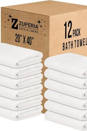ZUPERIA Bath Towels 12 Pack 20 x 40 Inches 100% Cotton